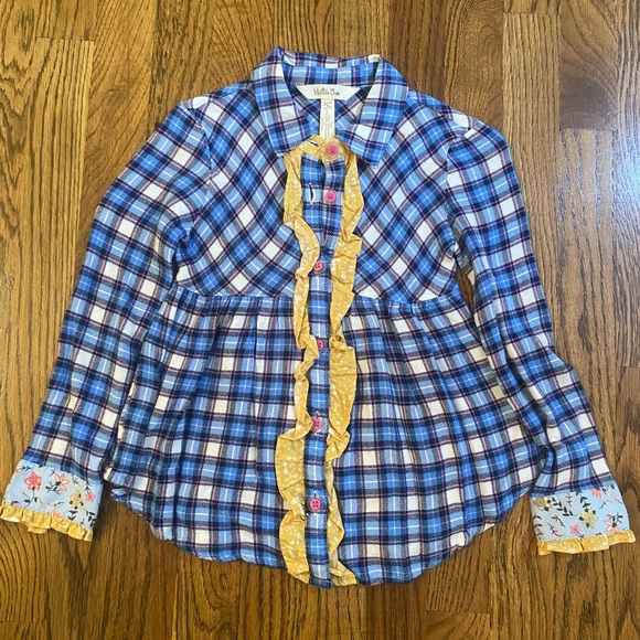 Matilda Jane Plaid Button Down with Yellow Trim - Picture 1 of 4